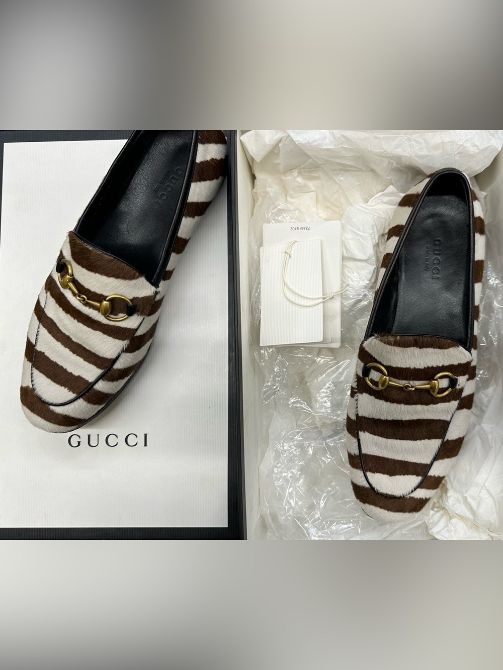 Gucci Zebra Print Calf Hair Jordaan Horsebit Loafers EU 36 / US 6